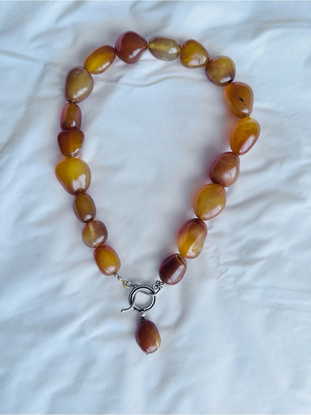 Amber-Tone natural gemstone chunky Necklace with Sterling Toggle Clasp